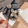 Fall Winter Rhinestone Bow Big Designer Brooch Pin for Women Girl Coat Sweater Accessories Vintage Badge Fashion Jewelry Handmad